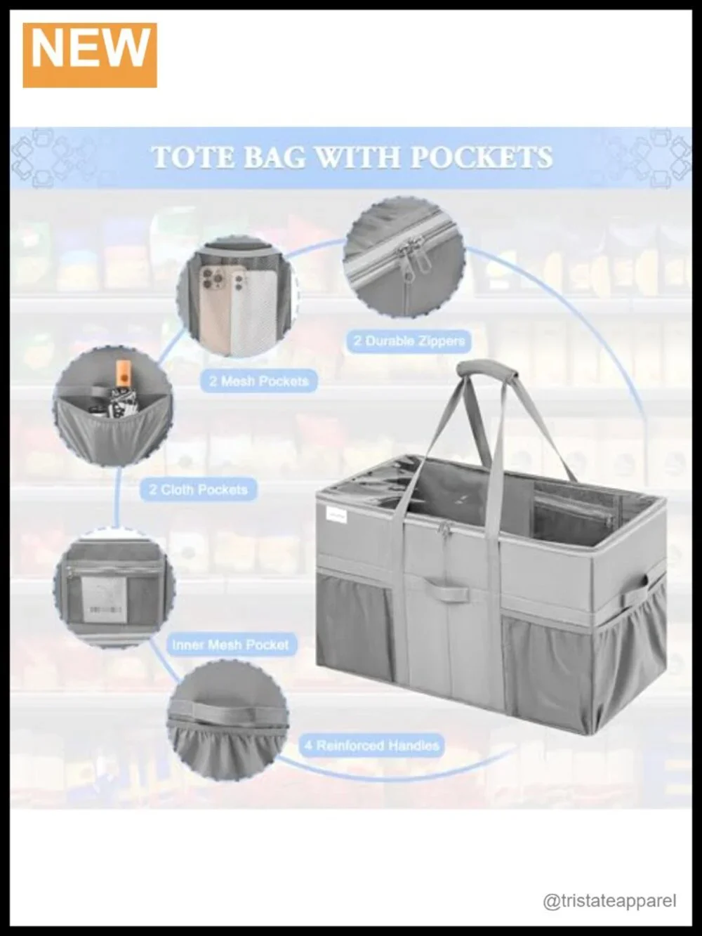 Extra Large Utility Tote Bag 2 Pack Reusable Grocery Bags Heavy Duty Foldable
